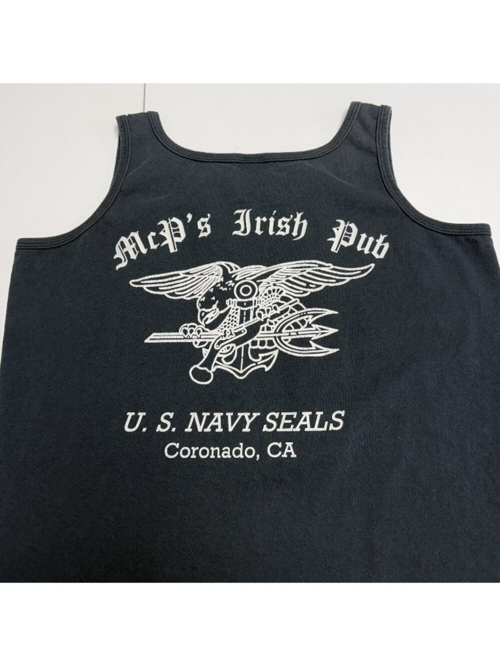 Vintage 90s McP's Irish Pub U.S. Navy Seals Tank Top Anvil Red Bar Medium Black
